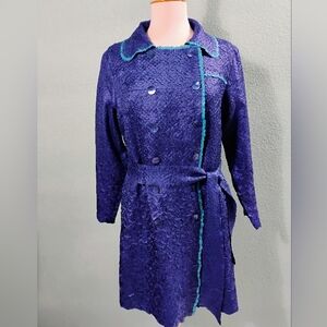 Jerry T. Blue Sz 1X Crinkle Poly Trench Coat